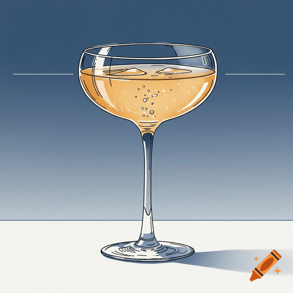 Line drawing of a cocktail in a coupe glass.