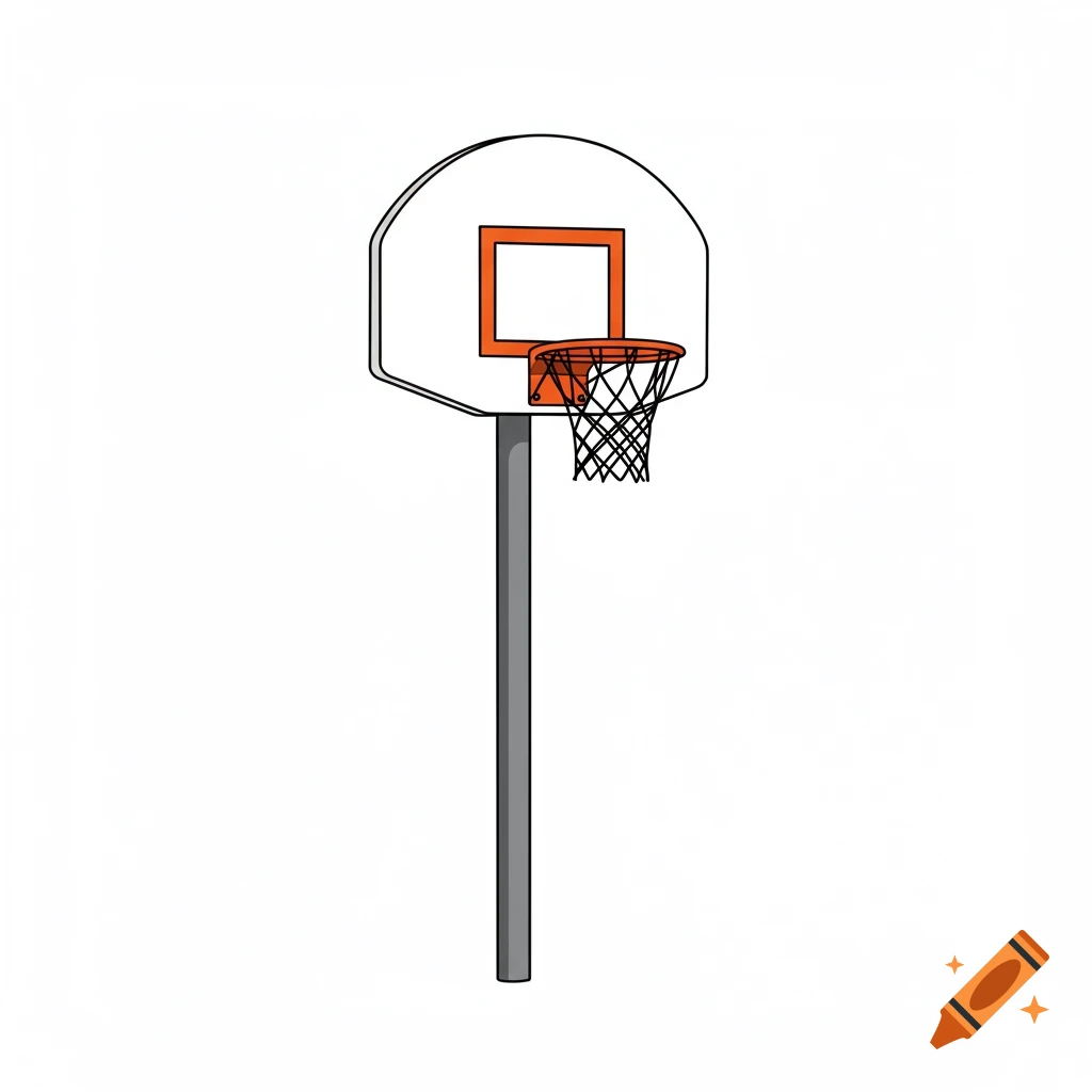 A simple illustration of a basketball hoop on a pole against a white background.