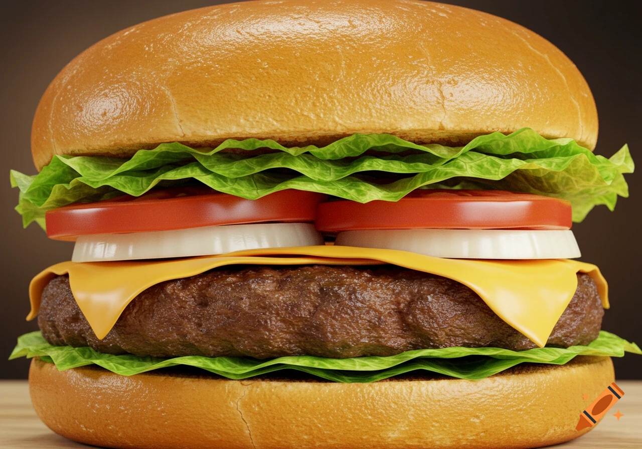 Photorealistic close-up of a hamburger.