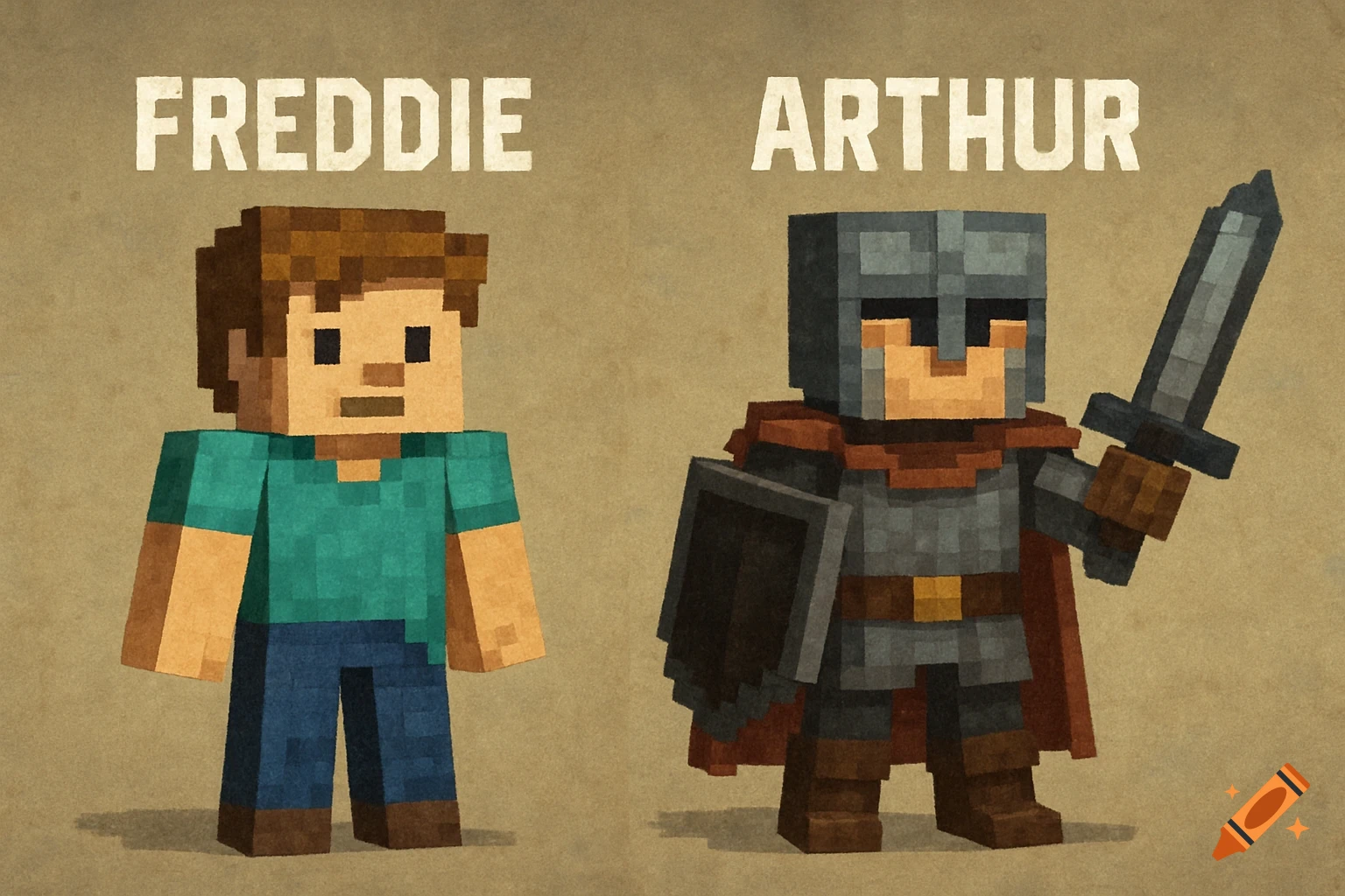 Minecraft Style Characters Models Minecraft-style characters Freddie and Arthur on Craiyon