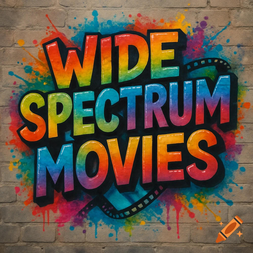 Colorful graffiti logo on a brick wall reads WIDE SPECTRUM MOVIES.