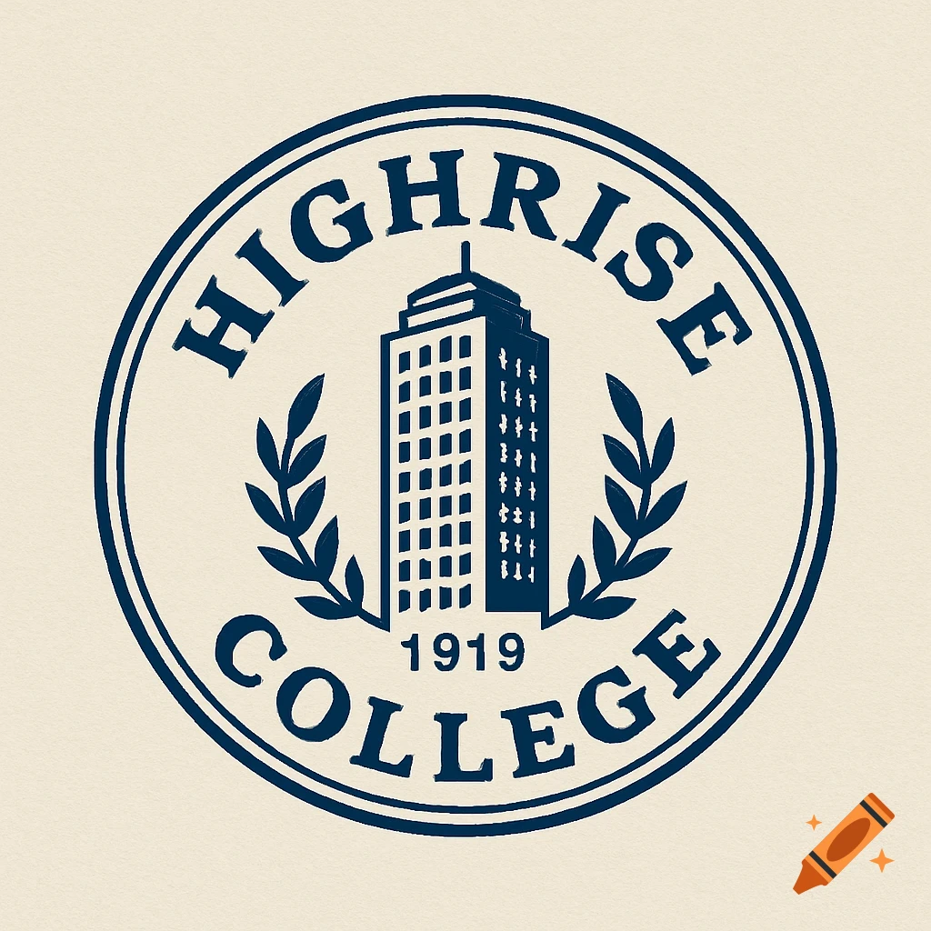Logo for Highrise College with a highrise building and date 1919 in a circle.