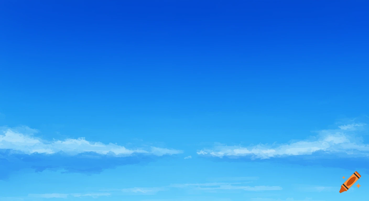 Blue sky with stylized white clouds near the bottom.