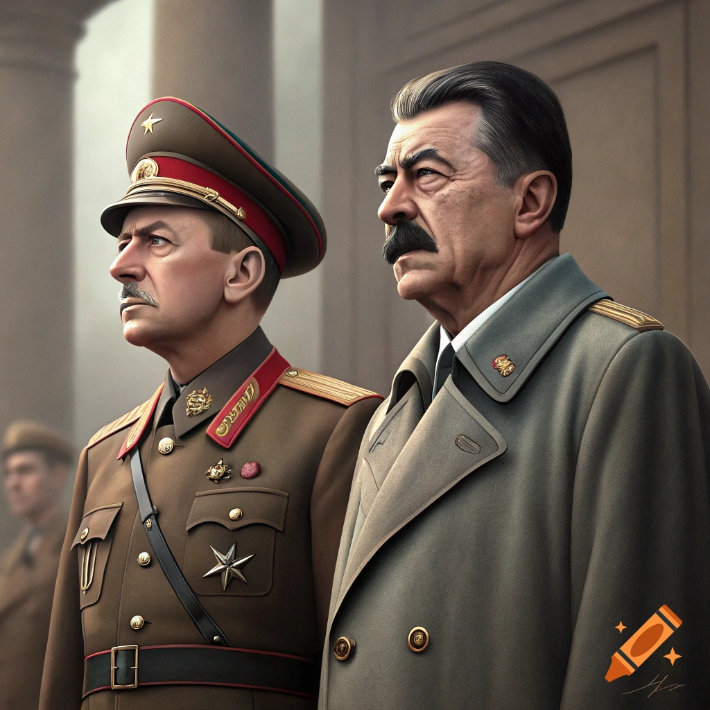 Portrait of two historical leaders in military uniforms, standing together