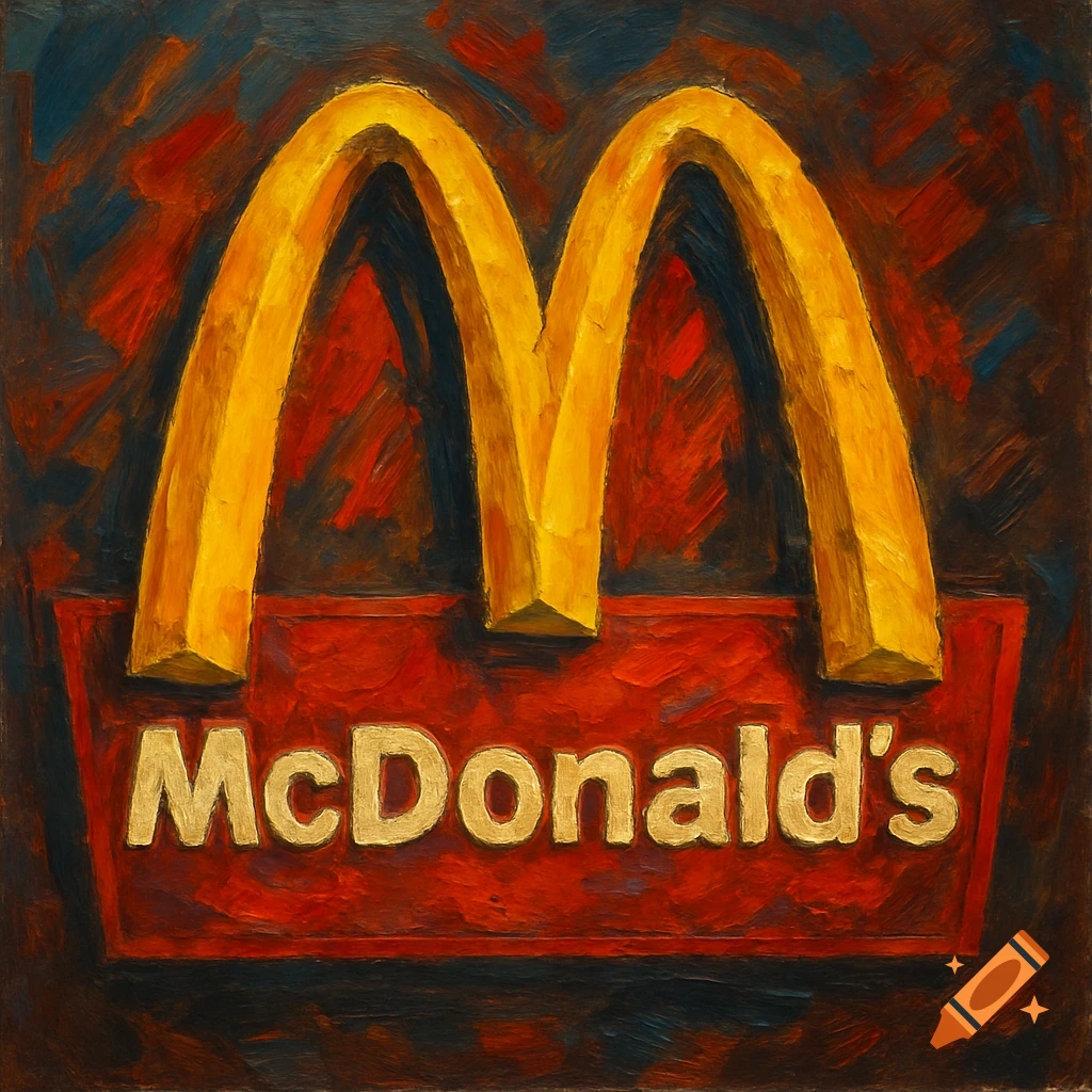 A close-up painting of the McDonald's golden arches logo with the name 'McDonald's' below it.