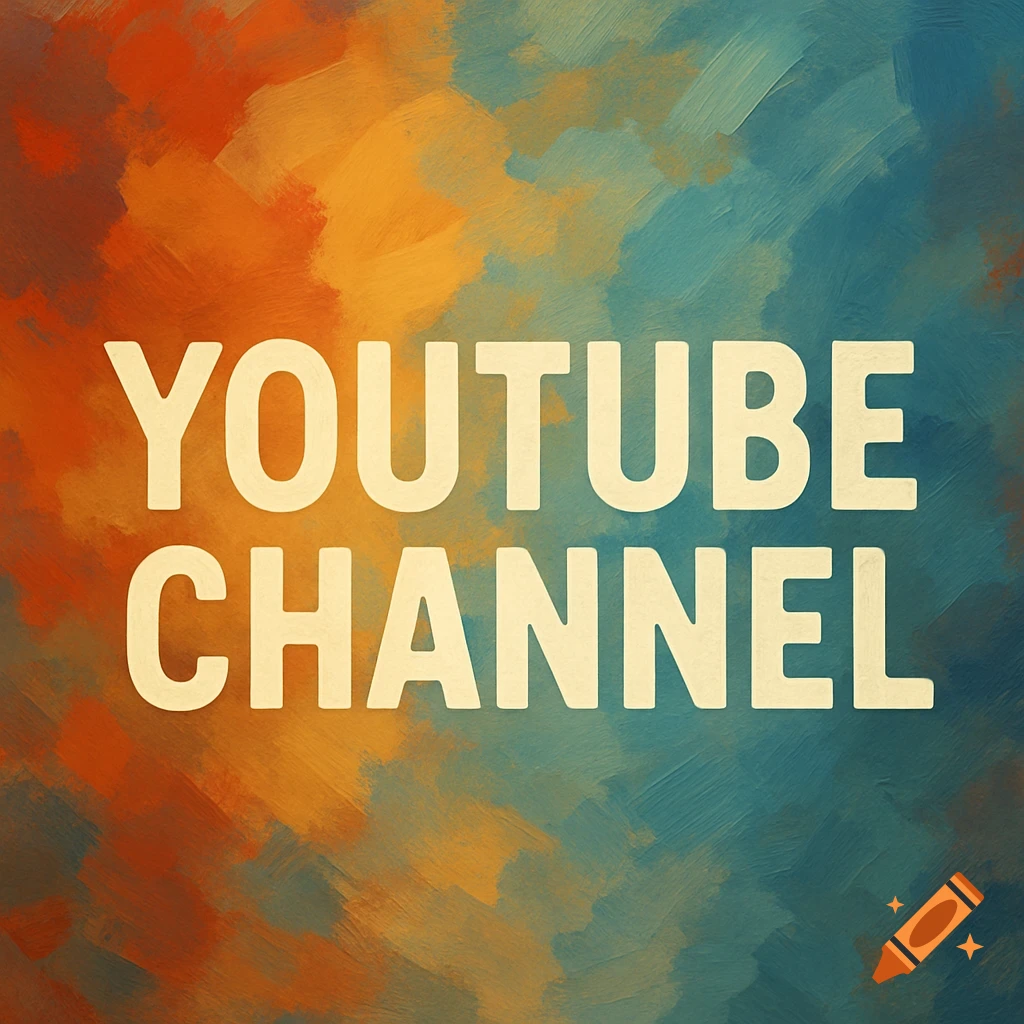 White text 'YOUTUBE CHANNEL' on an abstract background with orange, yellow, and teal brushstrokes.