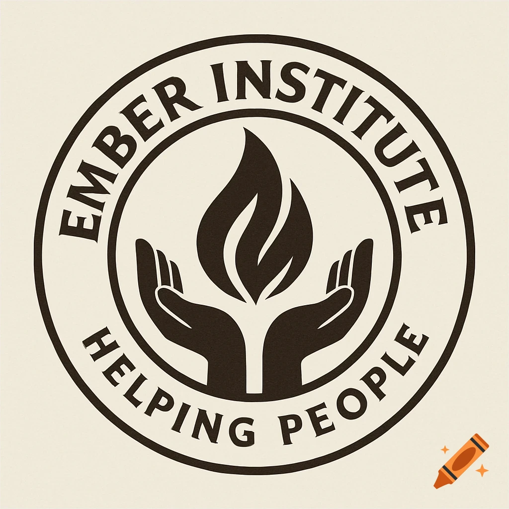 Circular emblem logo with two hands holding a flame, surrounded by the ...