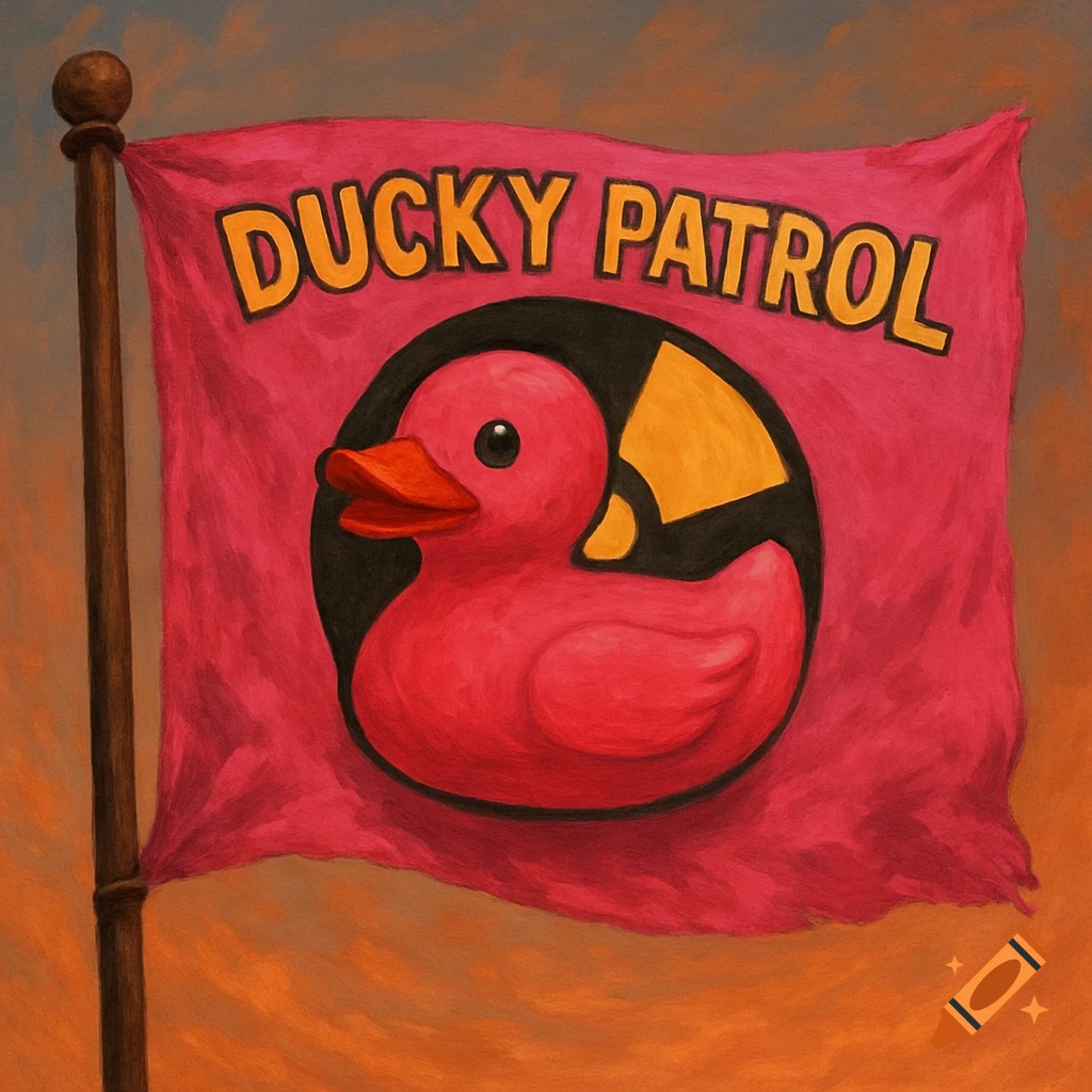 Pink flag with a rubber ducky logo and 'DUCKY PATROL' text.