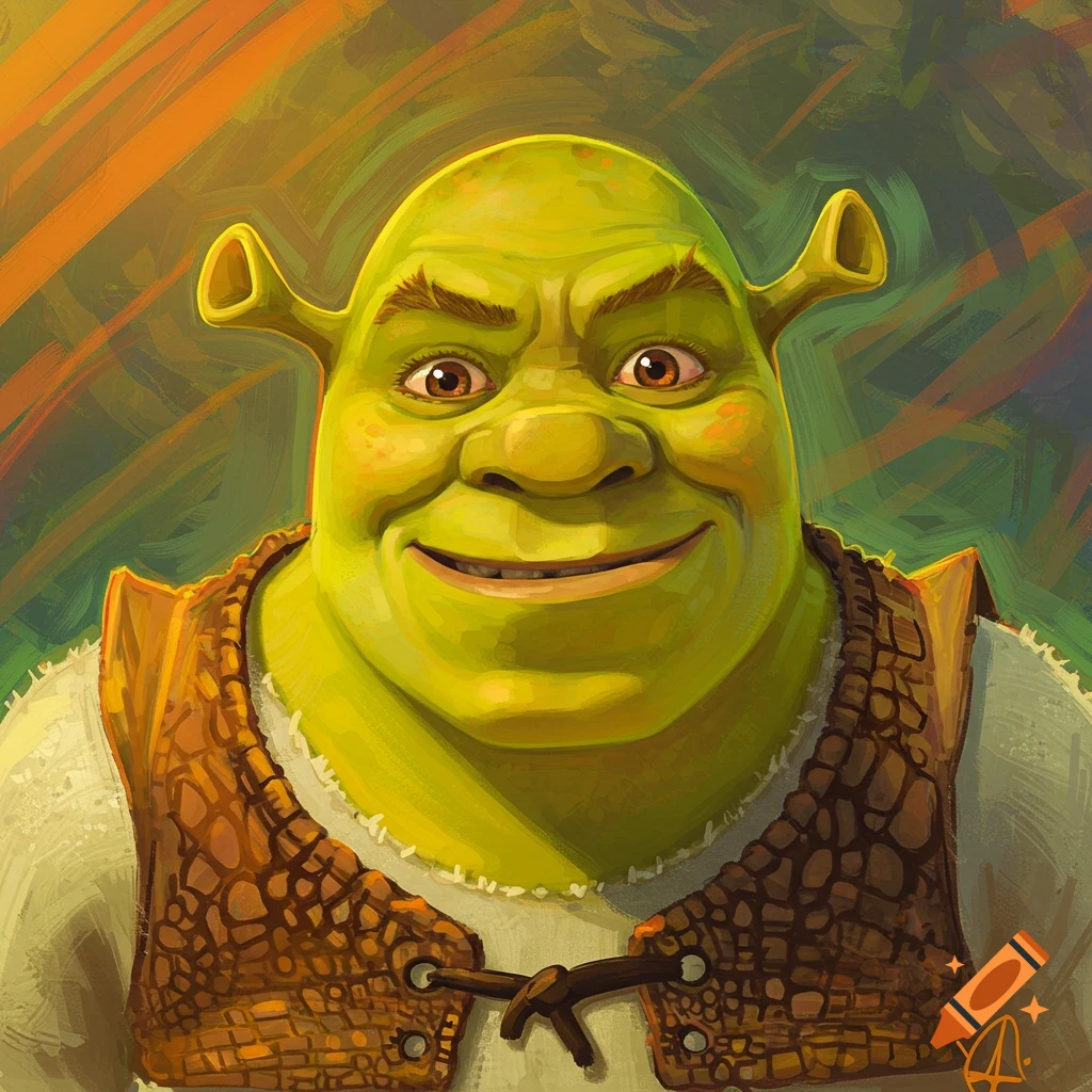 Stylized portrait of Shrek smiling