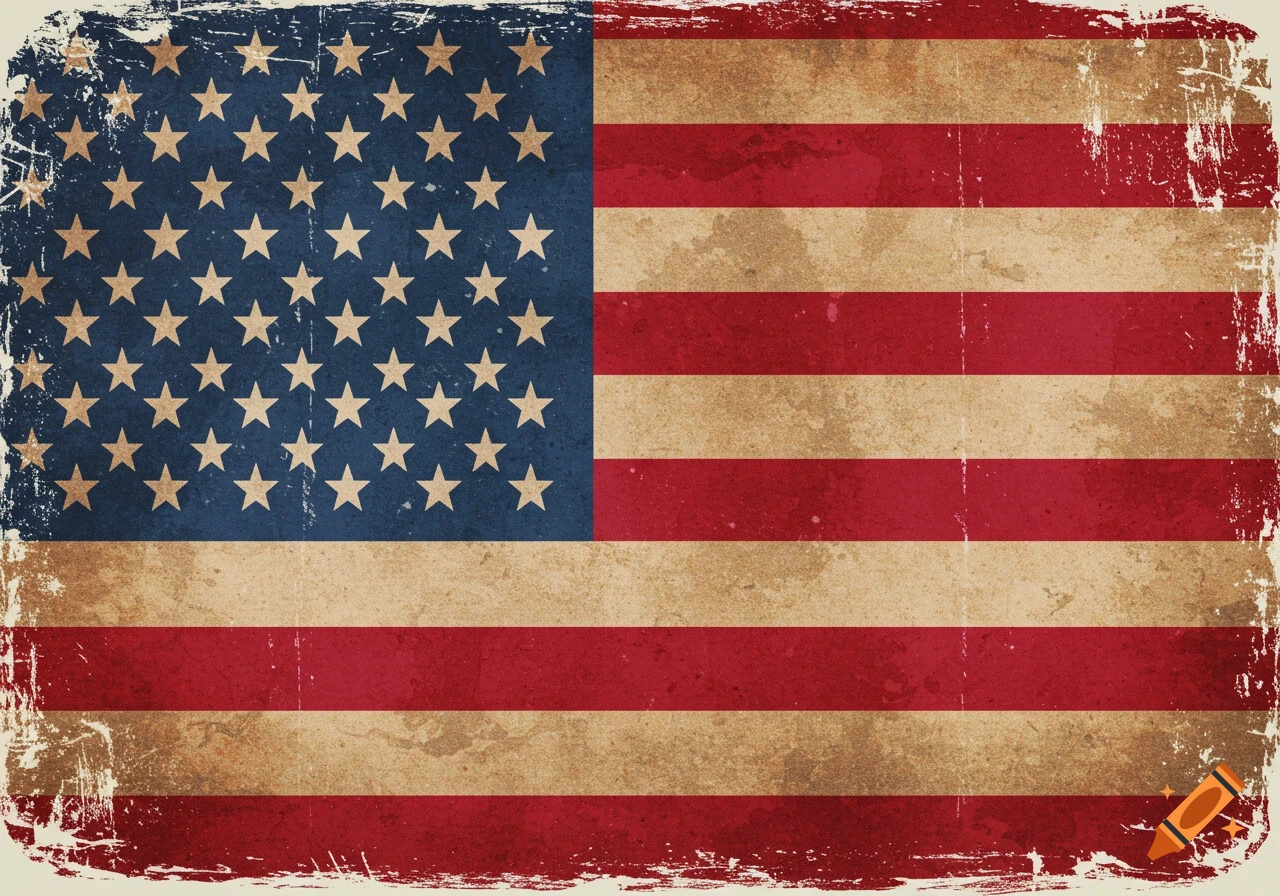 A distressed and vintage-style American flag with grunge texture.
