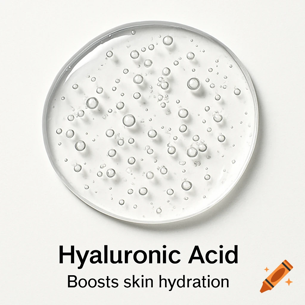 Macro photo of transparent hyaluronic acid serum drop with bubbles on white background.