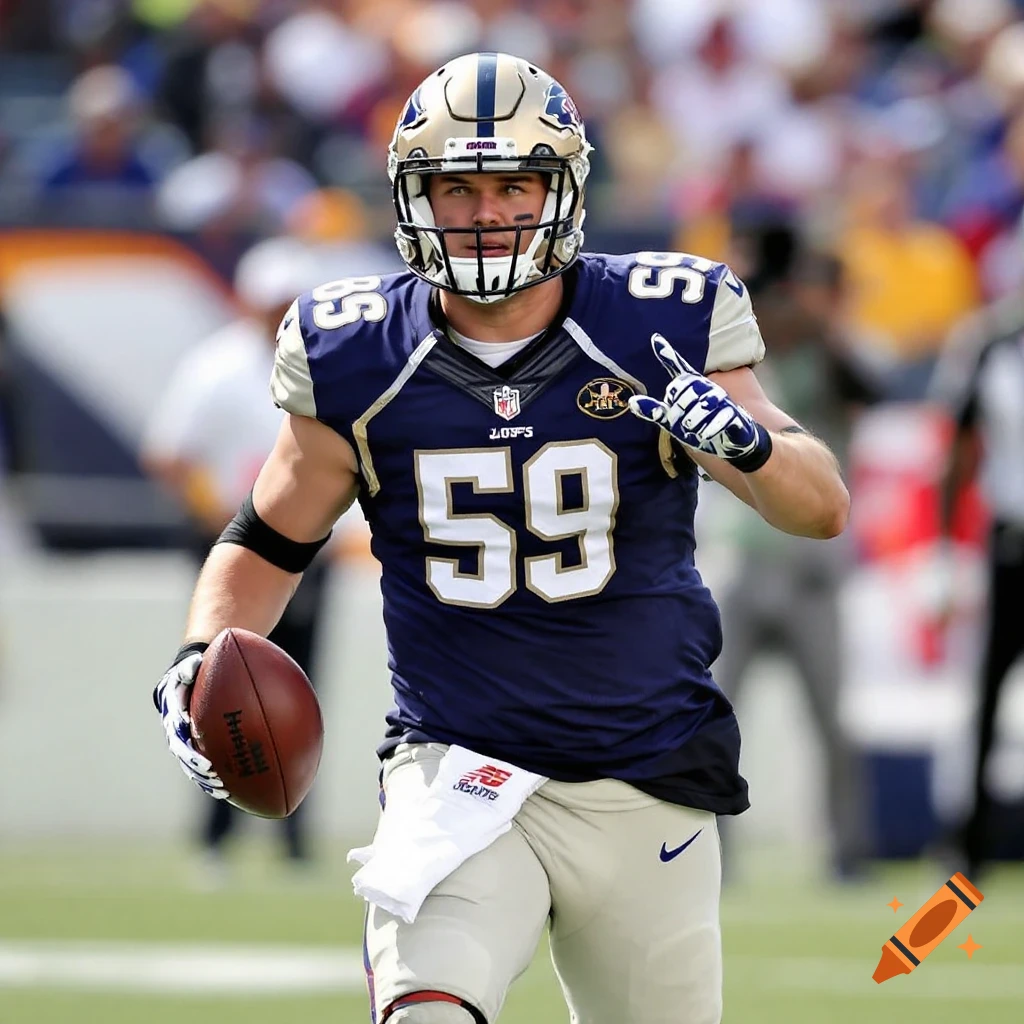 American football player #59 runs with the ball during a game.