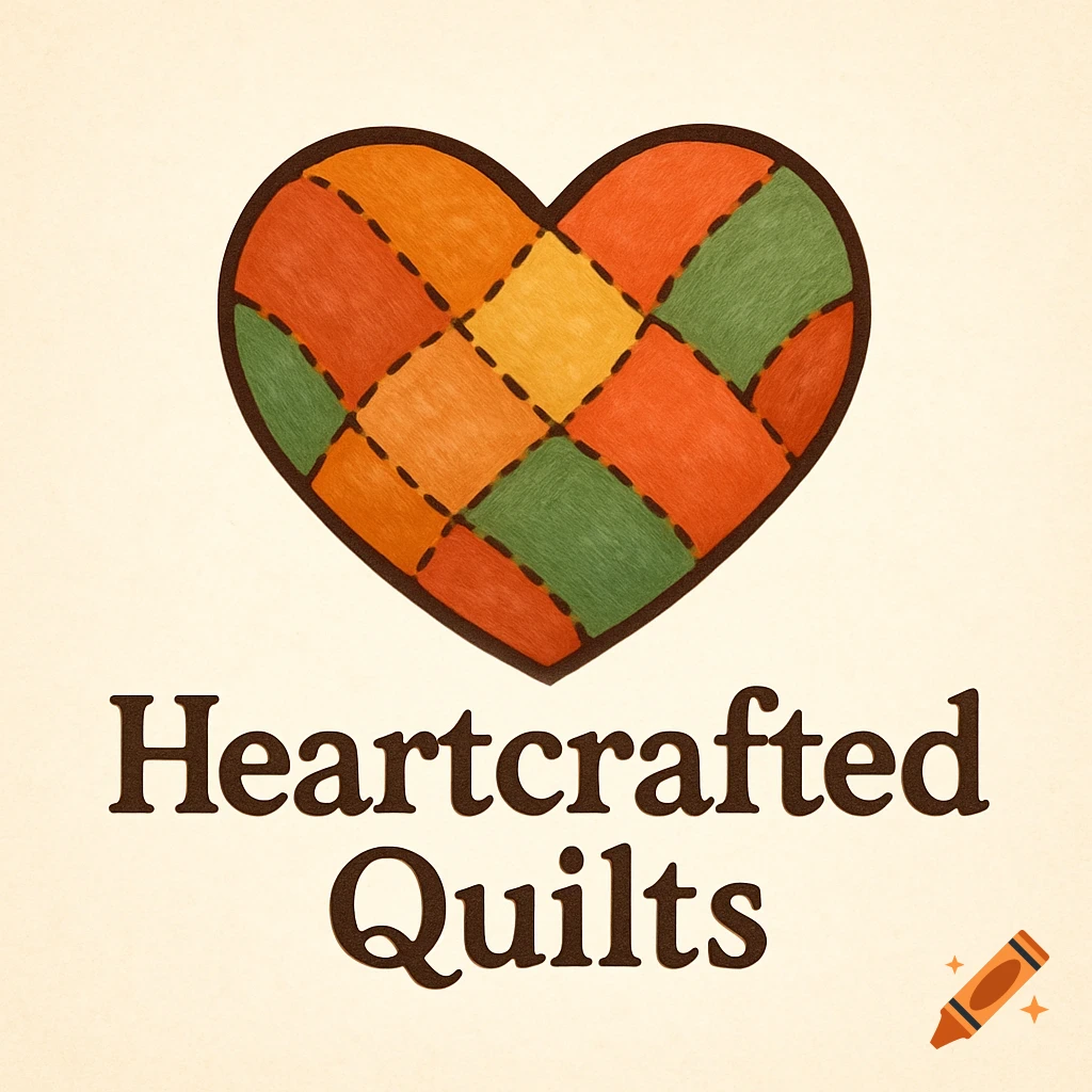 Quilted heart logo with text Heartcrafted Quilts