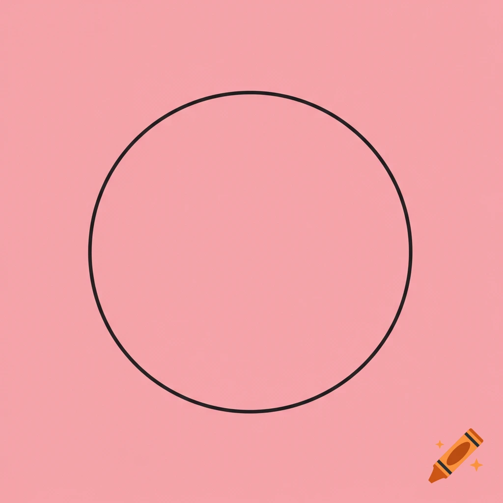 A black circle on a pink background.