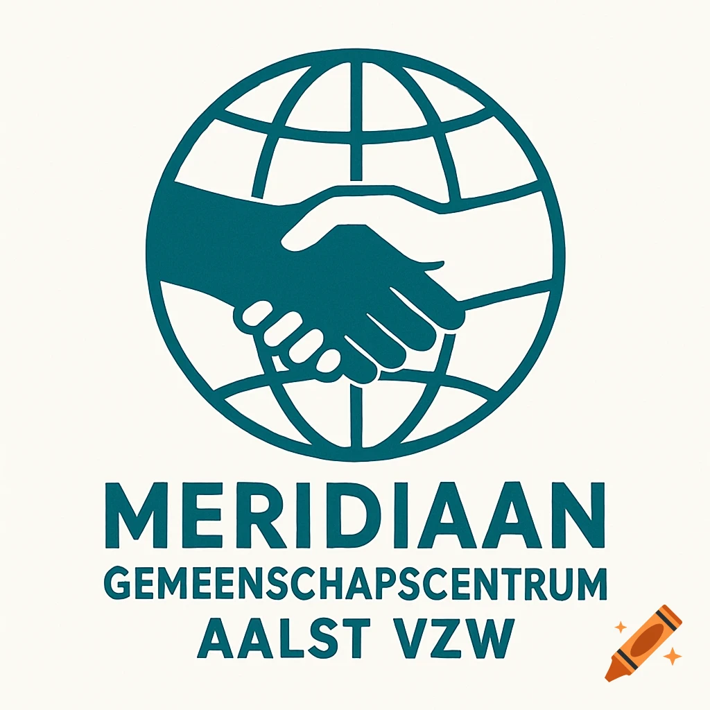 Logo of hands shaking over a globe with text.