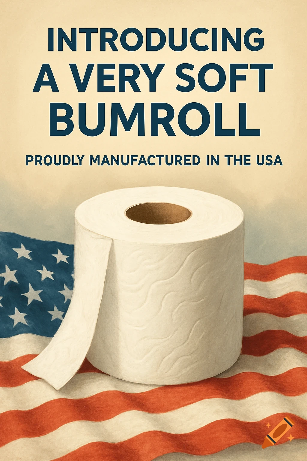 Vintage style poster showing a roll of toilet paper on top of a US flag with text above.