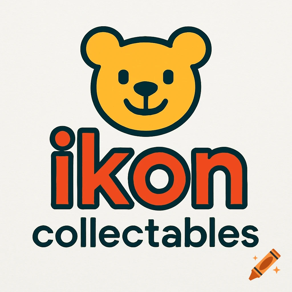 Logo featuring a cartoon yellow bear head above orange text 'ikon' and black text 'collectables'