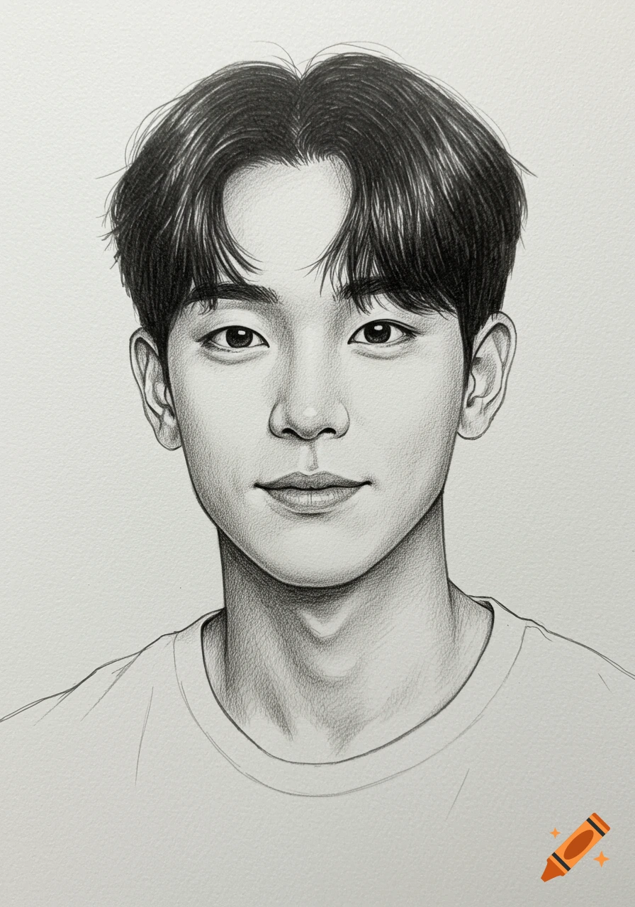 Pencil drawing portrait of a young man