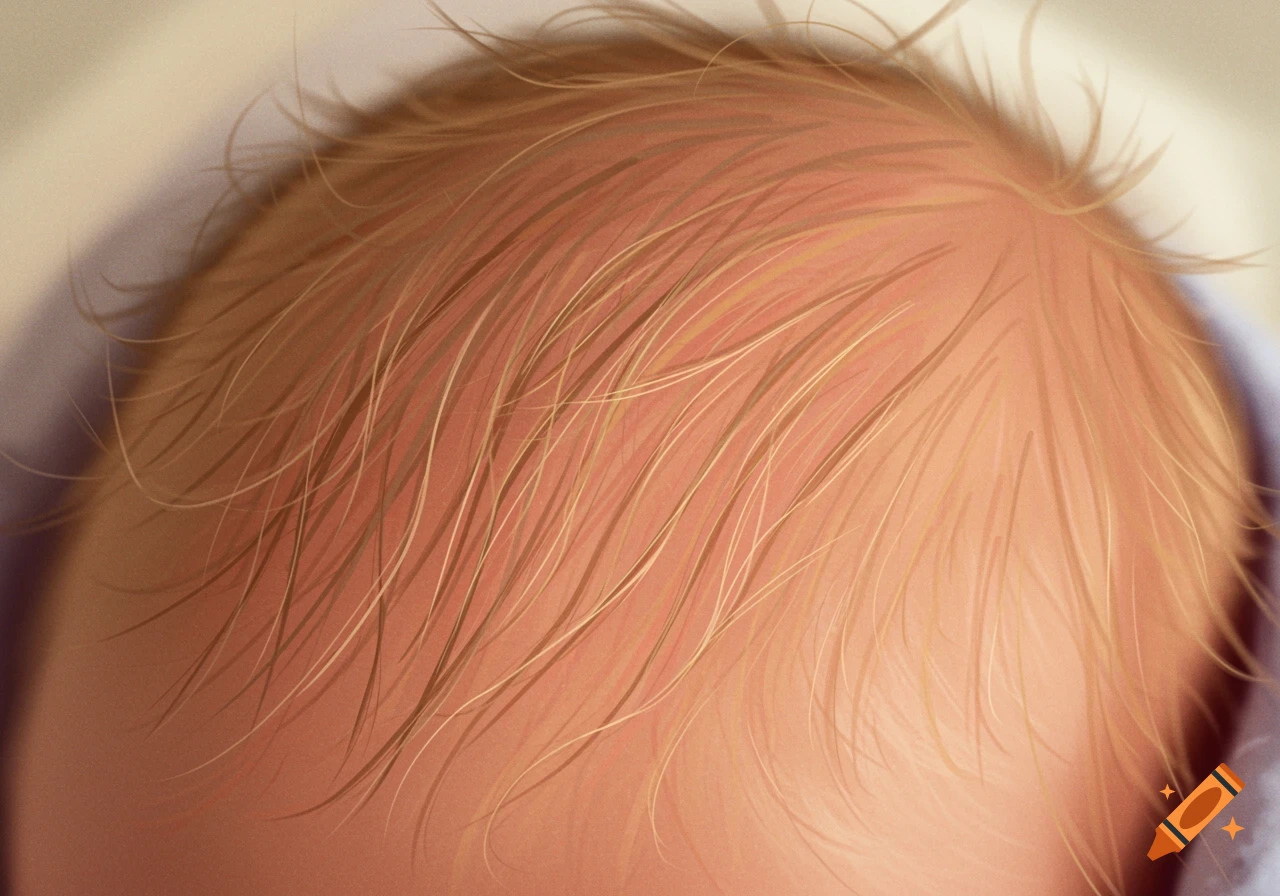 Close-up of fine blonde baby hair on a head.