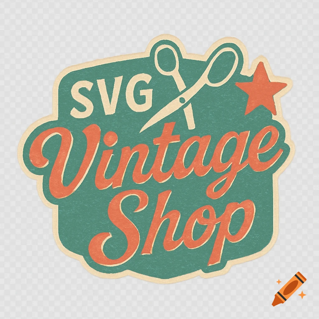 Vintage style logo sticker with 'SVG Vintage Shop', scissors, and a star.