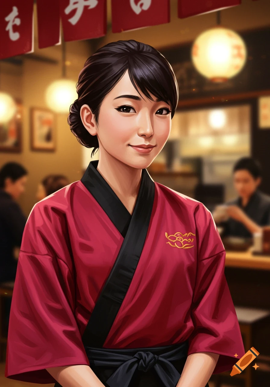 portrait-of-a-woman-in-a-red-and-black-uniform-standing-in-a-japanese