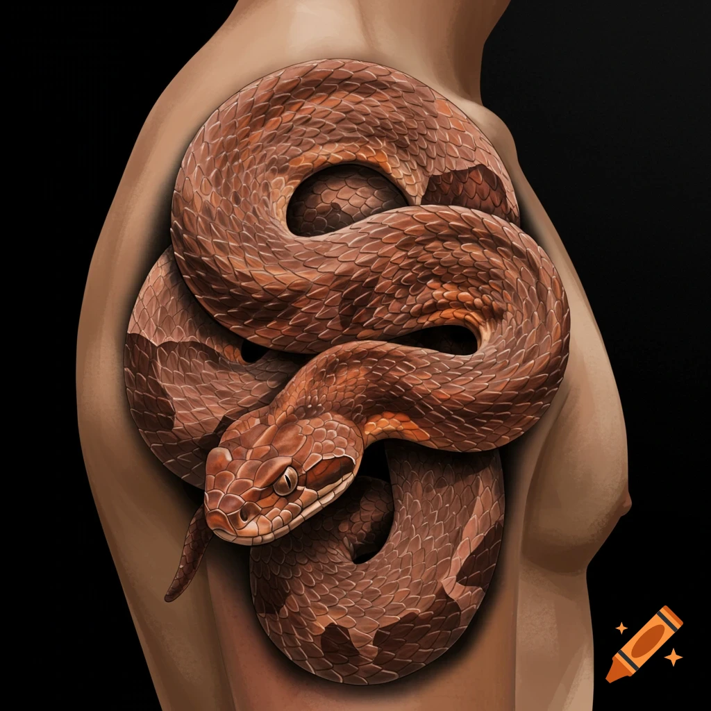 Copperhead snake tattoo on a shoulder