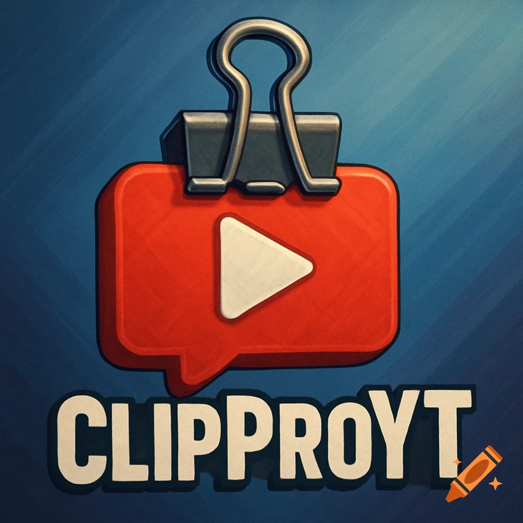A logo featuring a binder clip holding a red speech bubble with a white play button icon above the text "CLIPPROYT" on a blue background.