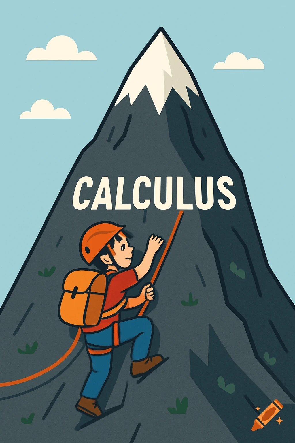 Illustration of a child climbing a mountain with the word "CALCULUS" written on it.