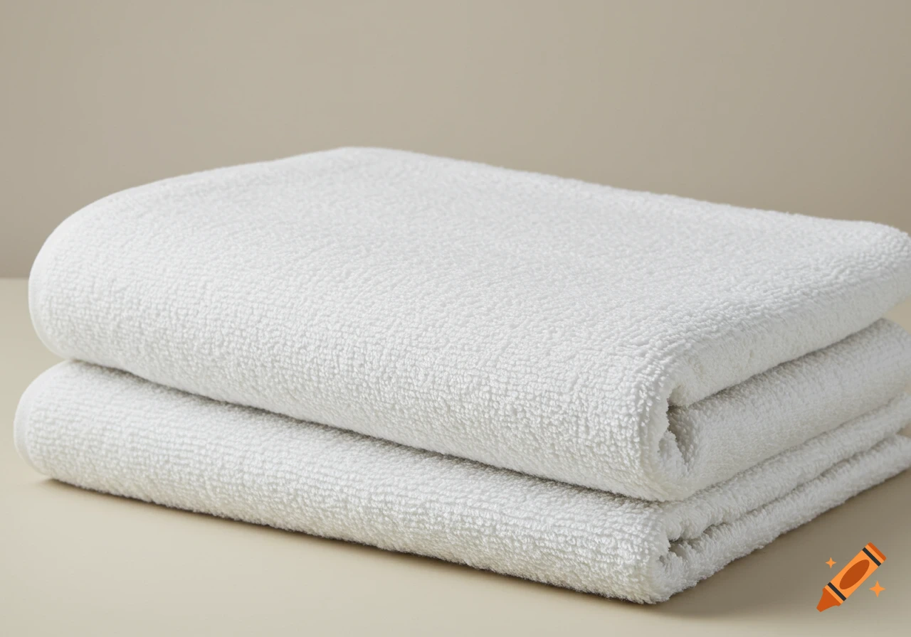 Two white towels stacked on a surface