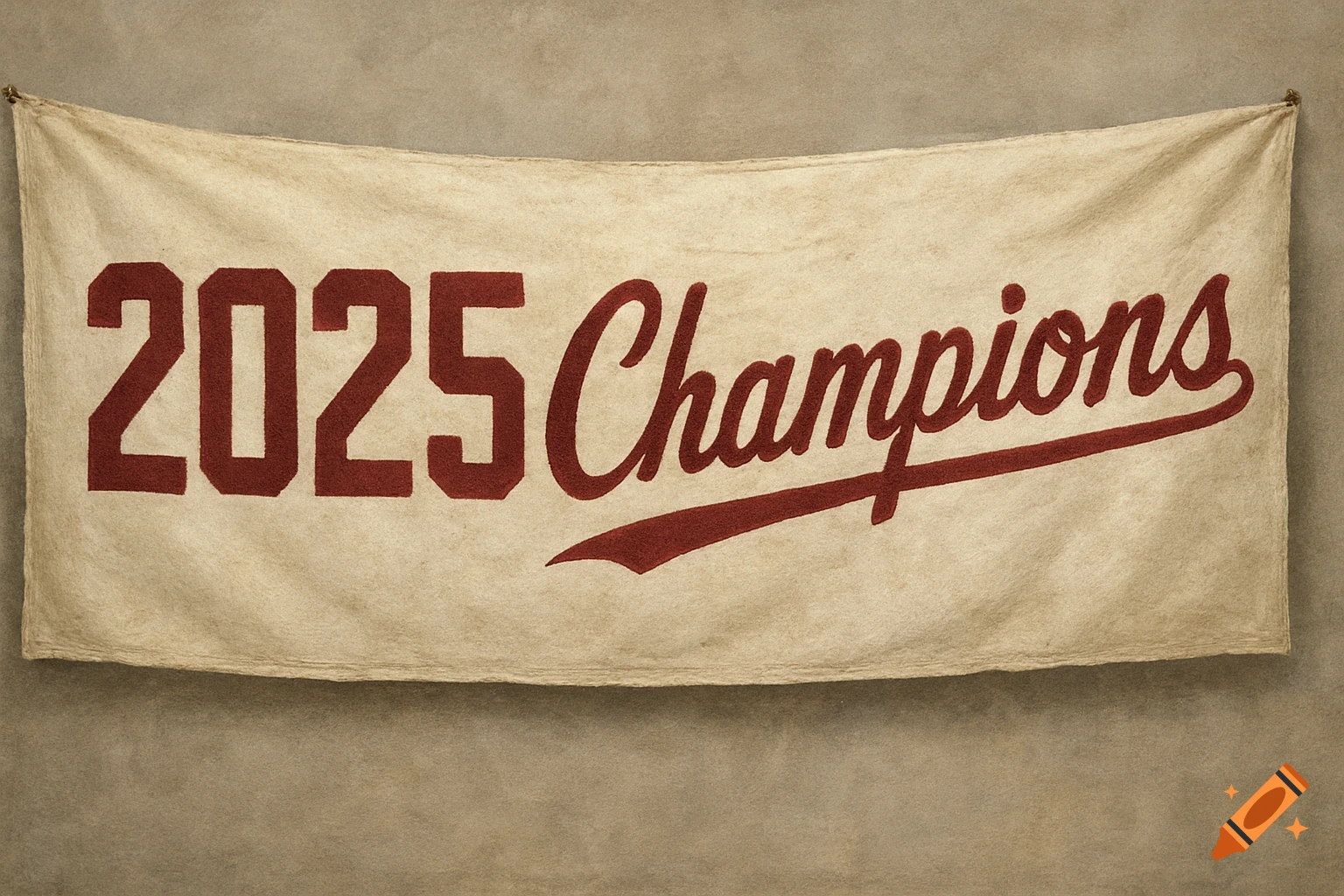 A banner hanging on a wall reads "2025 Champions".