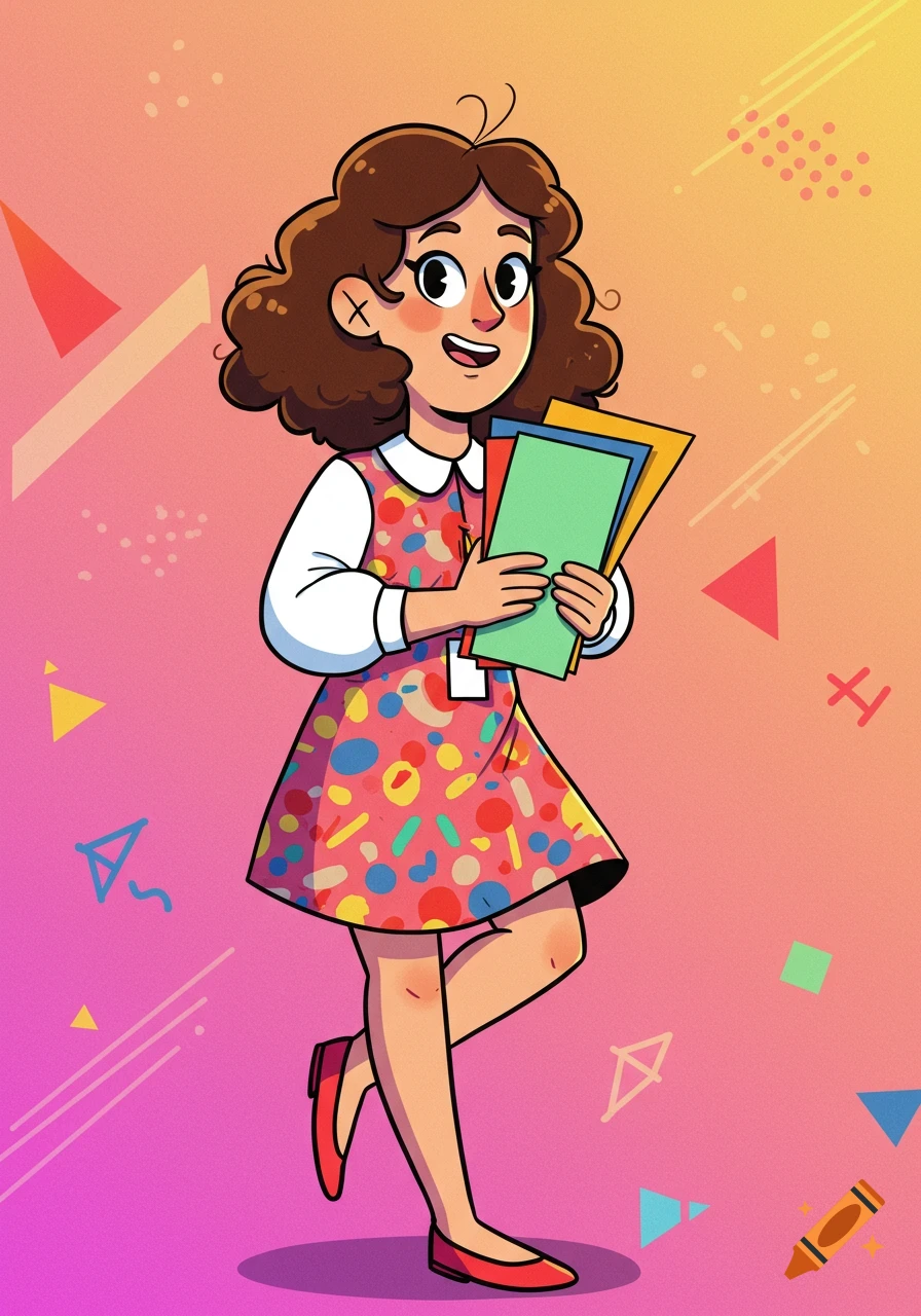 Cartoon illustration of a teacher holding books