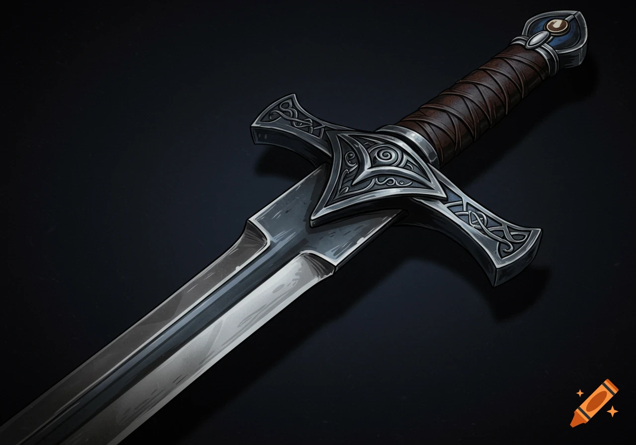 An illustration of an ornate fantasy sword.