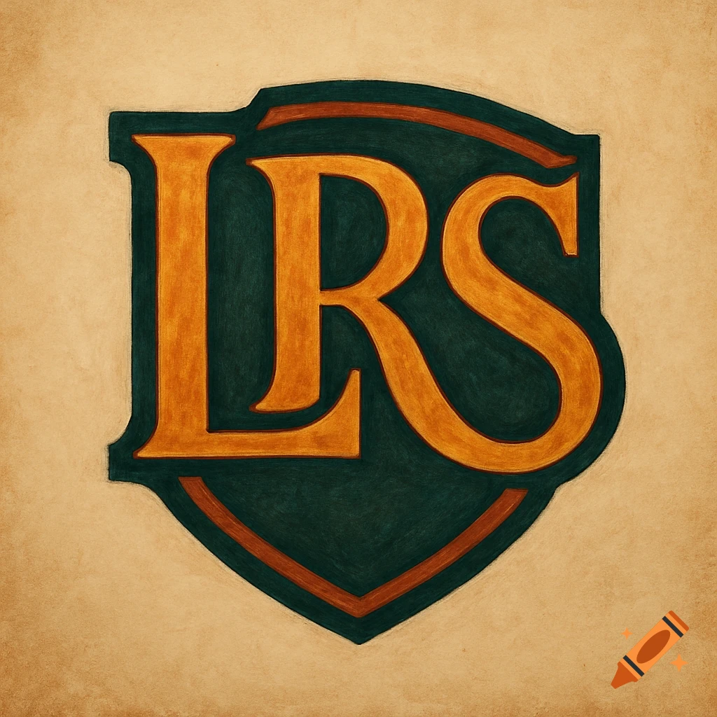 A shield logo featuring the letters LRS on a dark green background with orange trim, on a textured paper background.