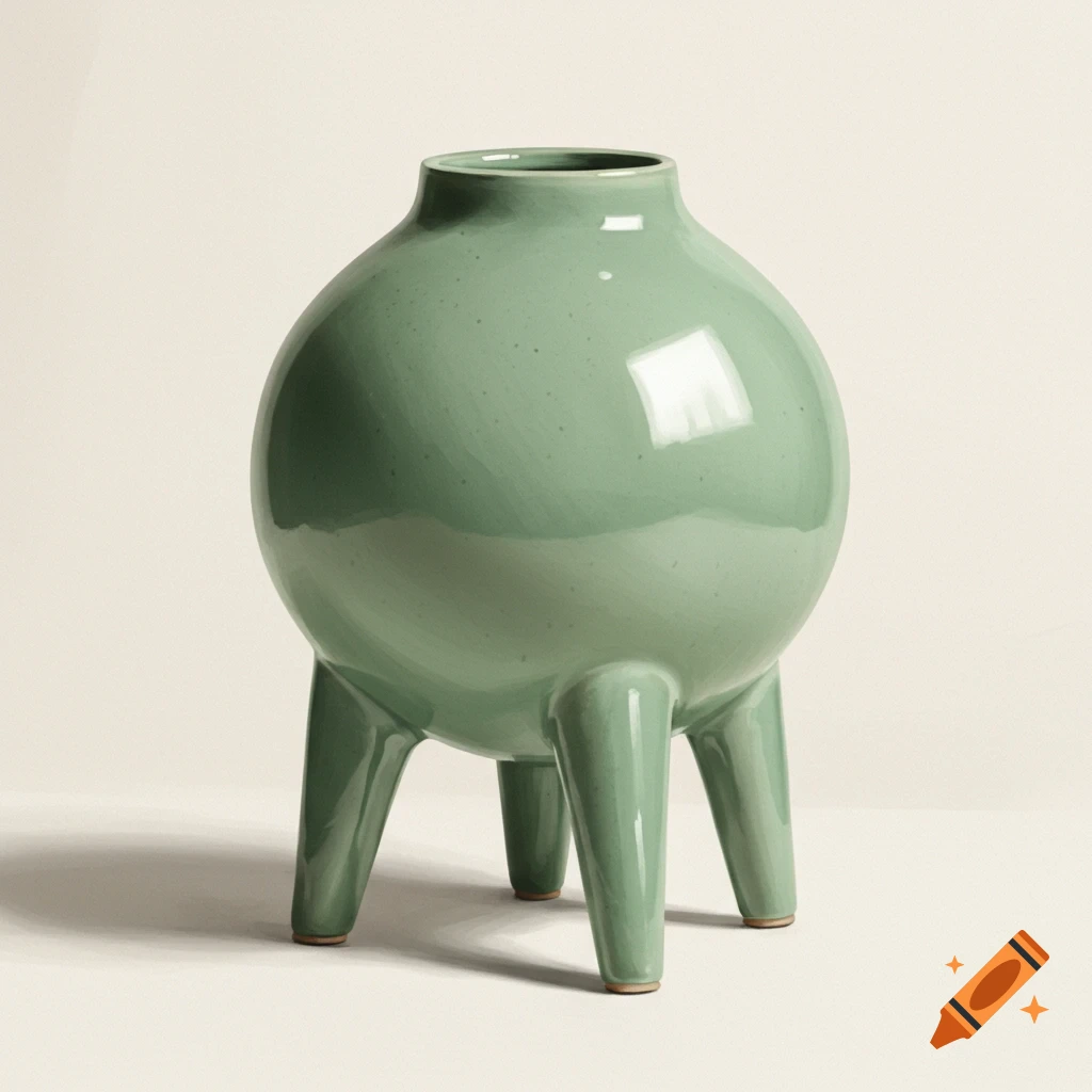 A celadon ceramic vase with a bulbous body and three legs.