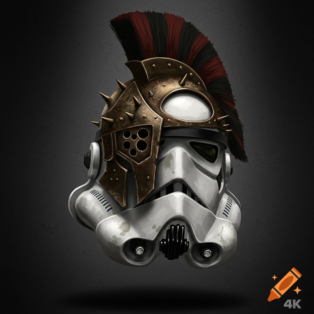 Illustration of a Stormtrooper helmet modified with a gladiator crest and spikes