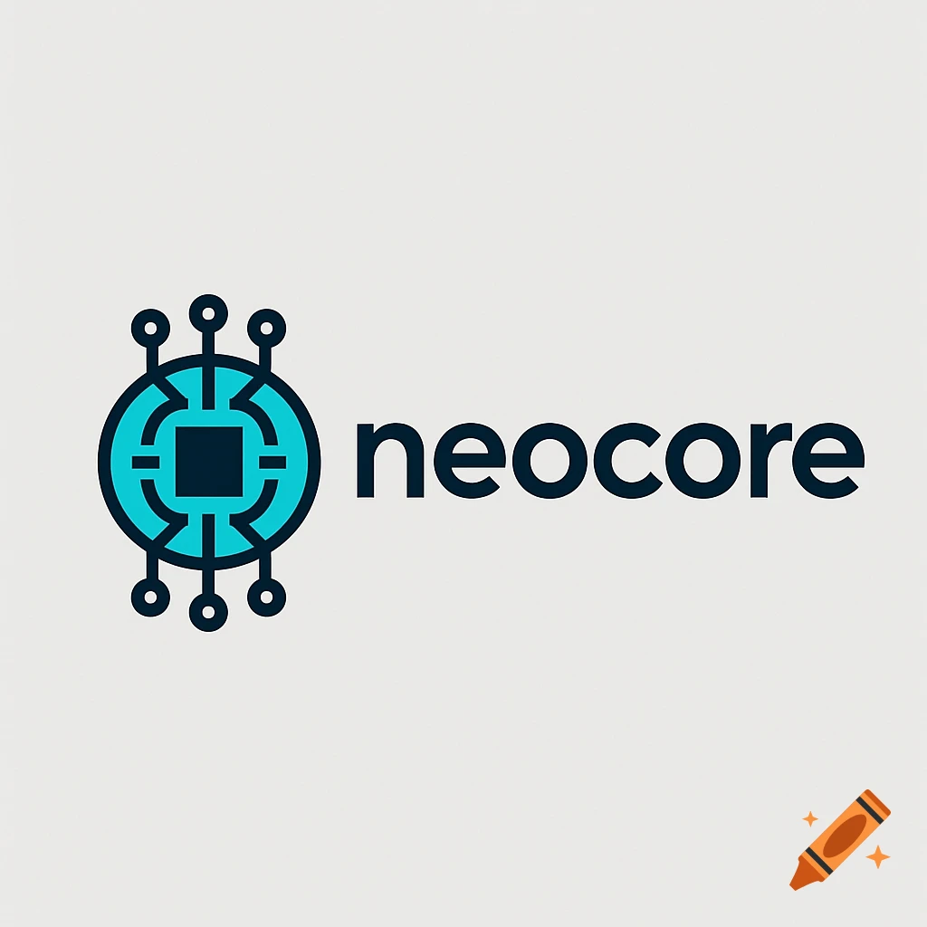Blue and black tech company logo with a circuit-like symbol and the text "neocore".