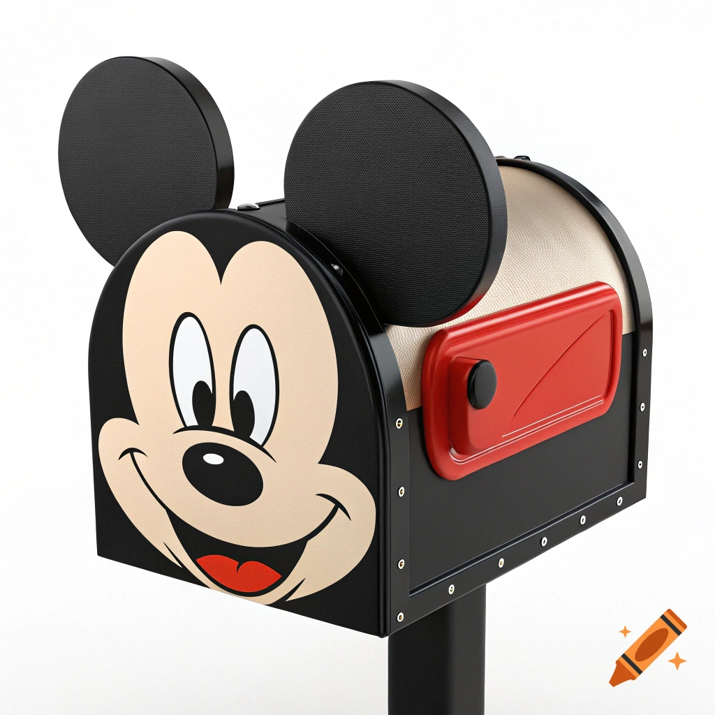 A mailbox designed in the shape of Mickey Mouse's head.