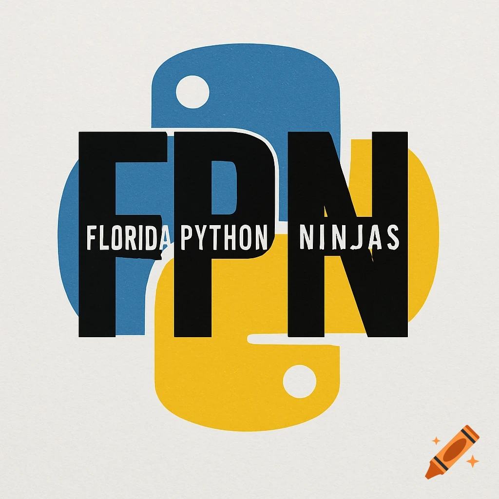 Logo combining Python symbol with FPN and Florida Python Ninjas text.