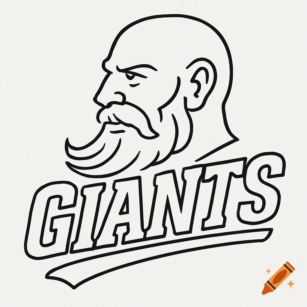 Black and white line drawing logo of a bald man with beard and mustache above the word GIANTS.