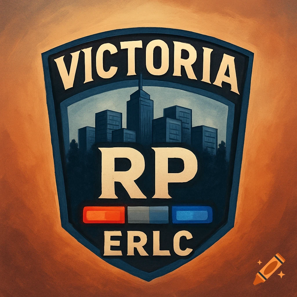 Logo badge with city skyline and text Victoria RP ERLC.