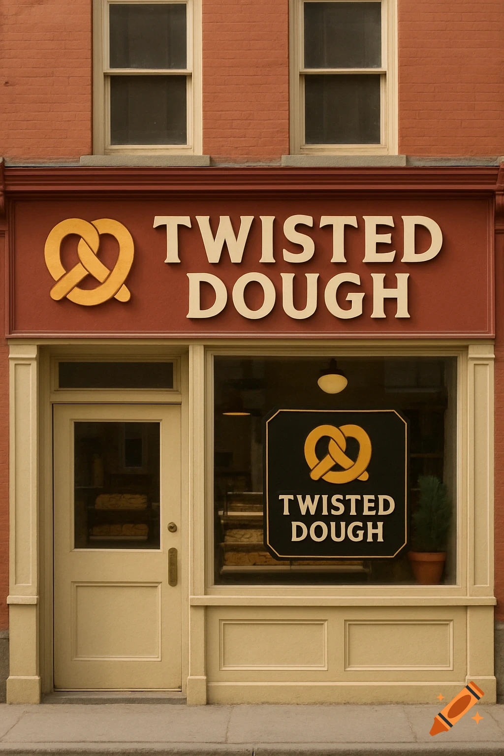 Shop front with sign and logo for 'Twisted Dough'