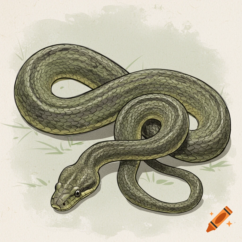 Sketched illustration of a snake coiled on the ground.