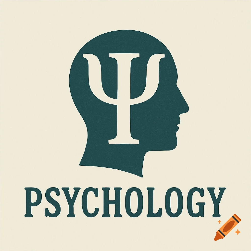 Logo for psychology with a head profile containing the Psi symbol and the word PSYCHOLOGY below.