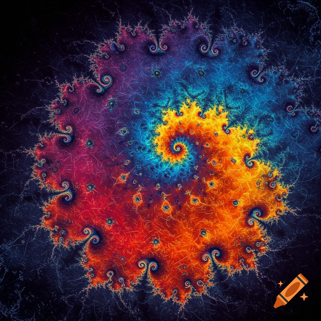 A colorful fractal spiral pattern against a dark background.