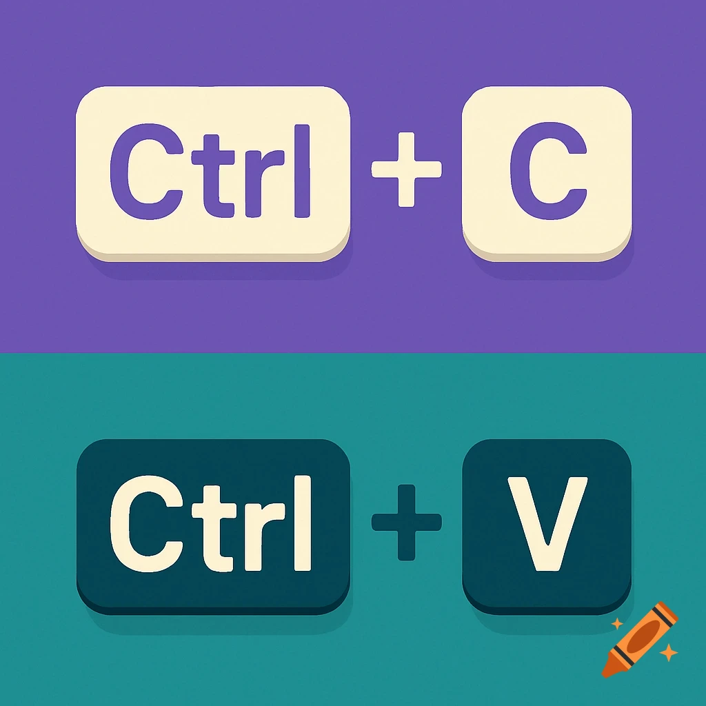 Stylized illustration of keyboard shortcuts Ctrl + C and Ctrl + V. on ...