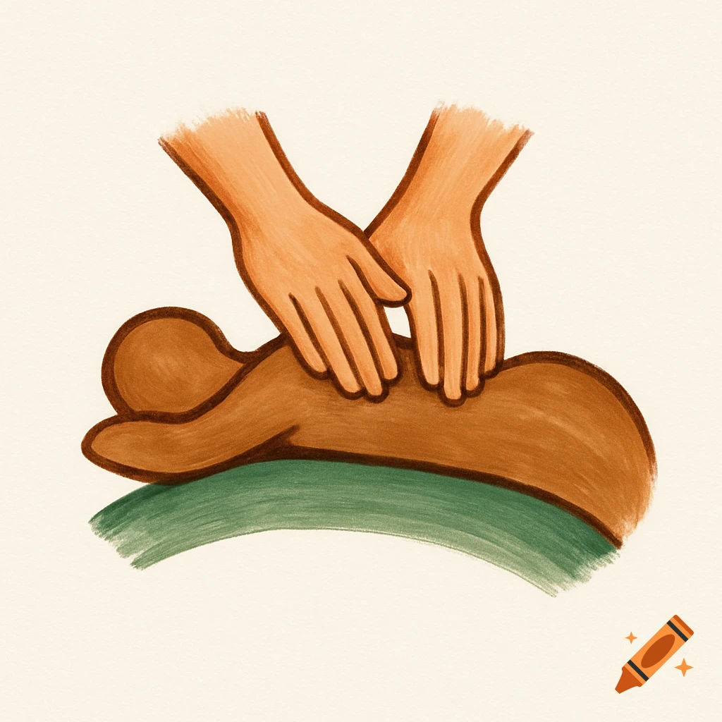 Illustration of hands giving a back massage.