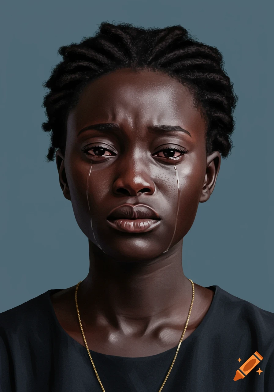 Close-up portrait of a Black woman crying with tears on her face.