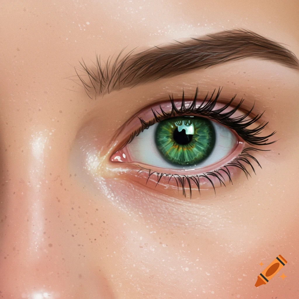 A detailed close-up digital painting of a green human eye.