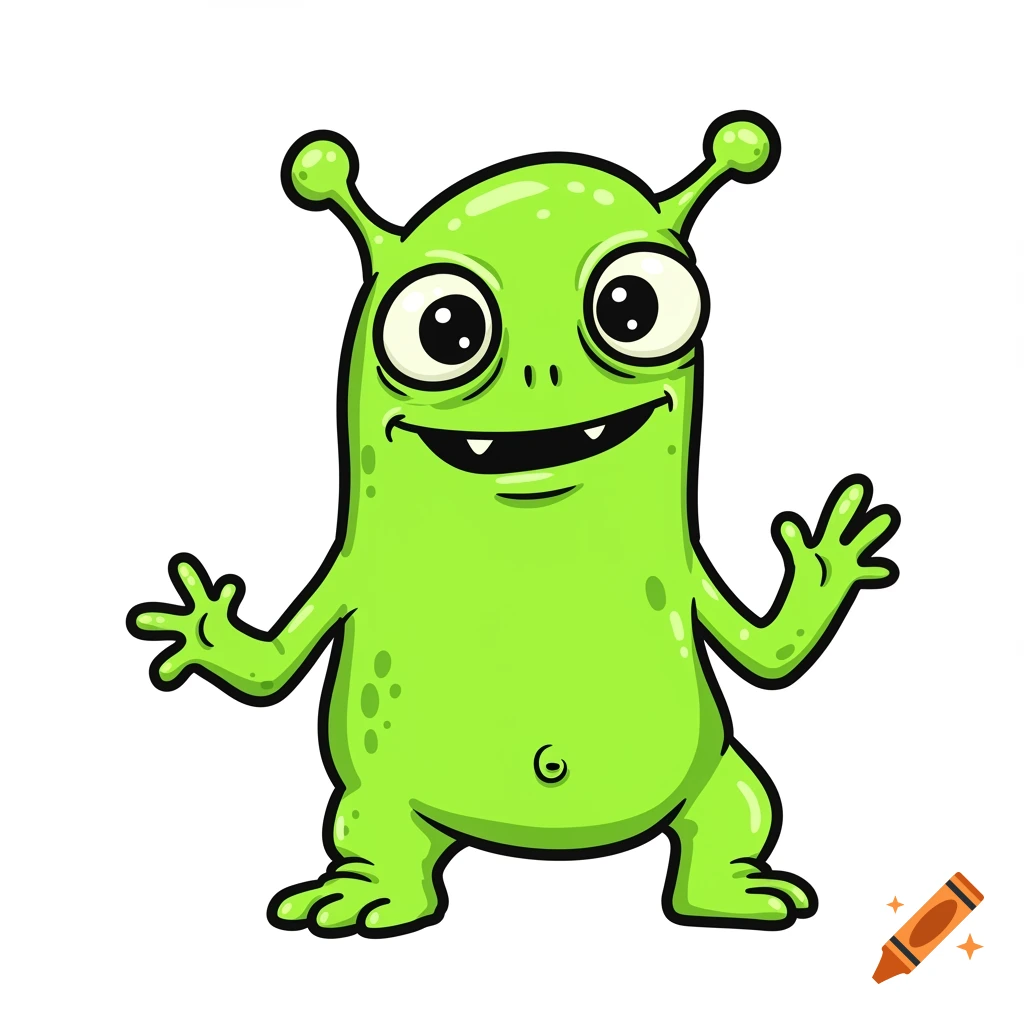 Cartoon green alien waving