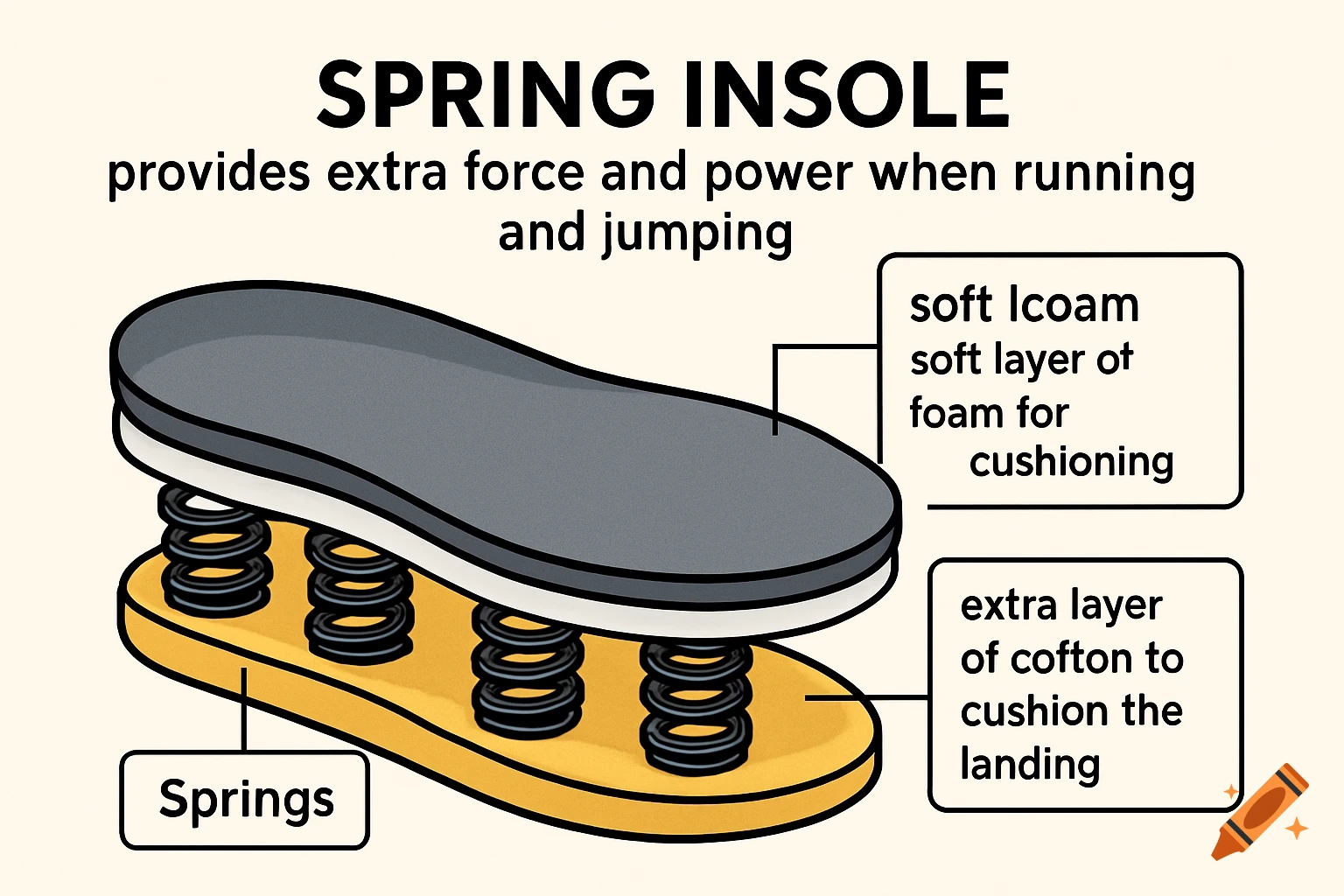 Illustration diagram of a spring insole for shoes.